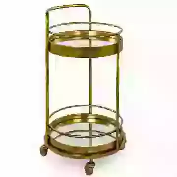Small Round Gold Drinks Trolley with 2 Mirrored Glass Shelves